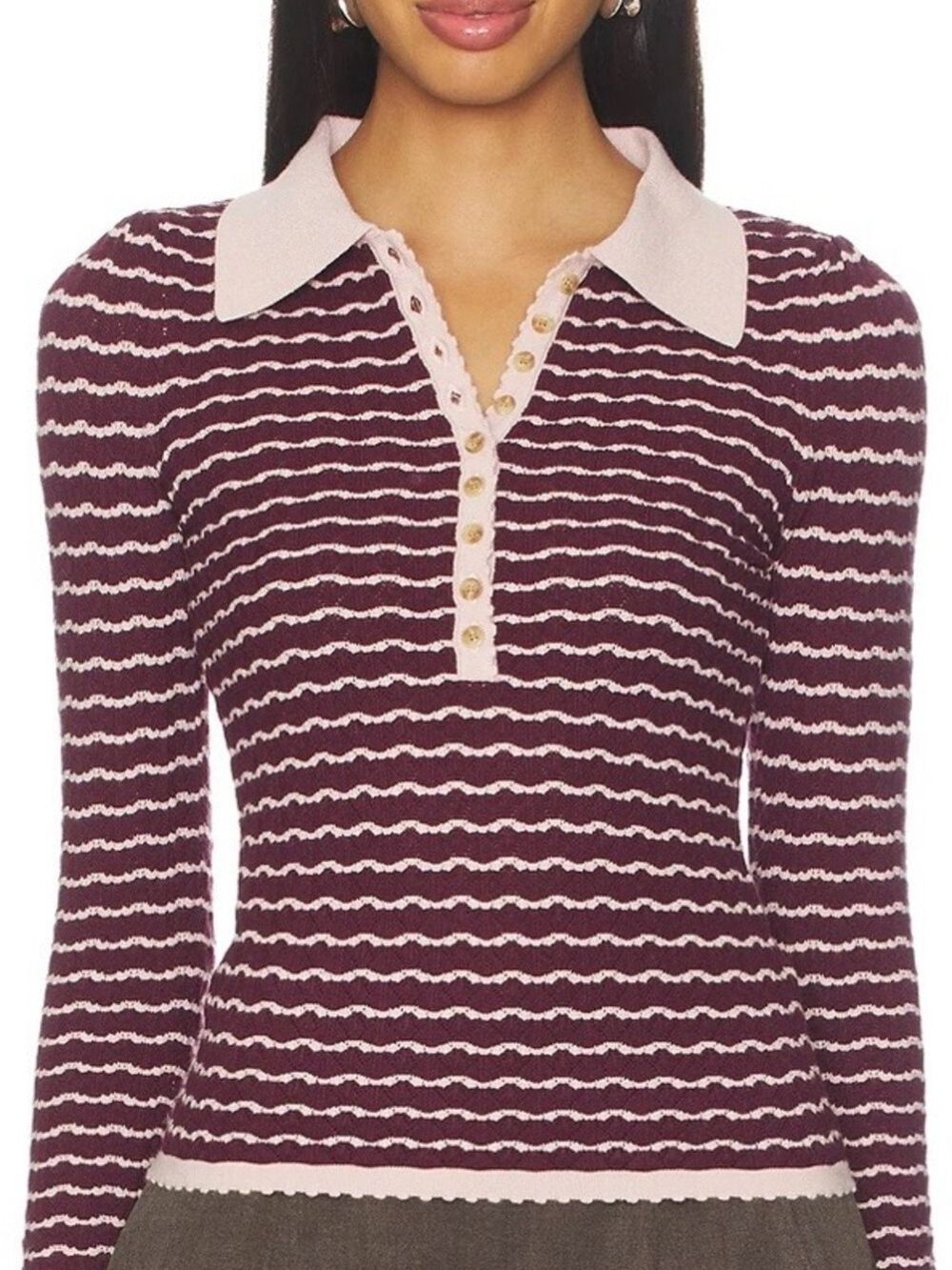 Heartloom Textured Knit Polo Sweater Size M